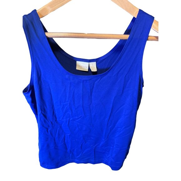 Chico's Blue Sleeveless Deep Scoop Neck Tank Top SZ Medium - Picture 1 of 6